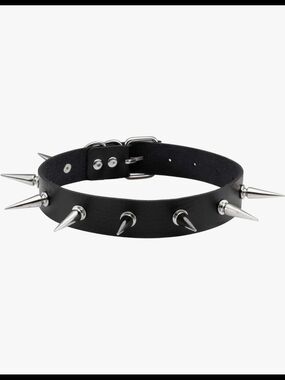 Black Long Spike Choker Goth Punk Alternative Faux Leather Collar